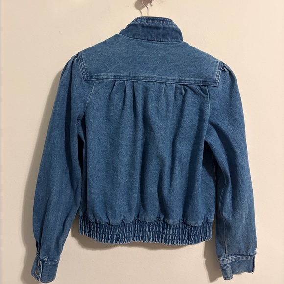 Vintage Dark Blue Bomber Jean Jacket Size Medium Stranger Things Puff Shoulder - Picture 3 of 9